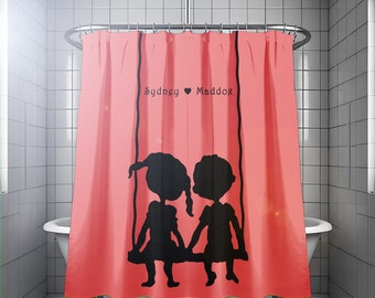 Personalized Kids Shower Curtain with Custom Names and Extra Long Fabric