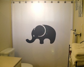 Baby Elephant Shower Curtain,  Cute Kids Bathroom Decor. Extra long fabric shower curtains 84 90 96 inch, custom stall size 36 54 78.