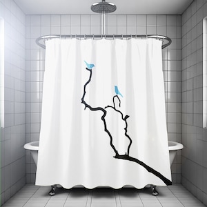 Blue Birds Shower Curtain. Extra Long Sizes 78 84 90 96 108 inches.