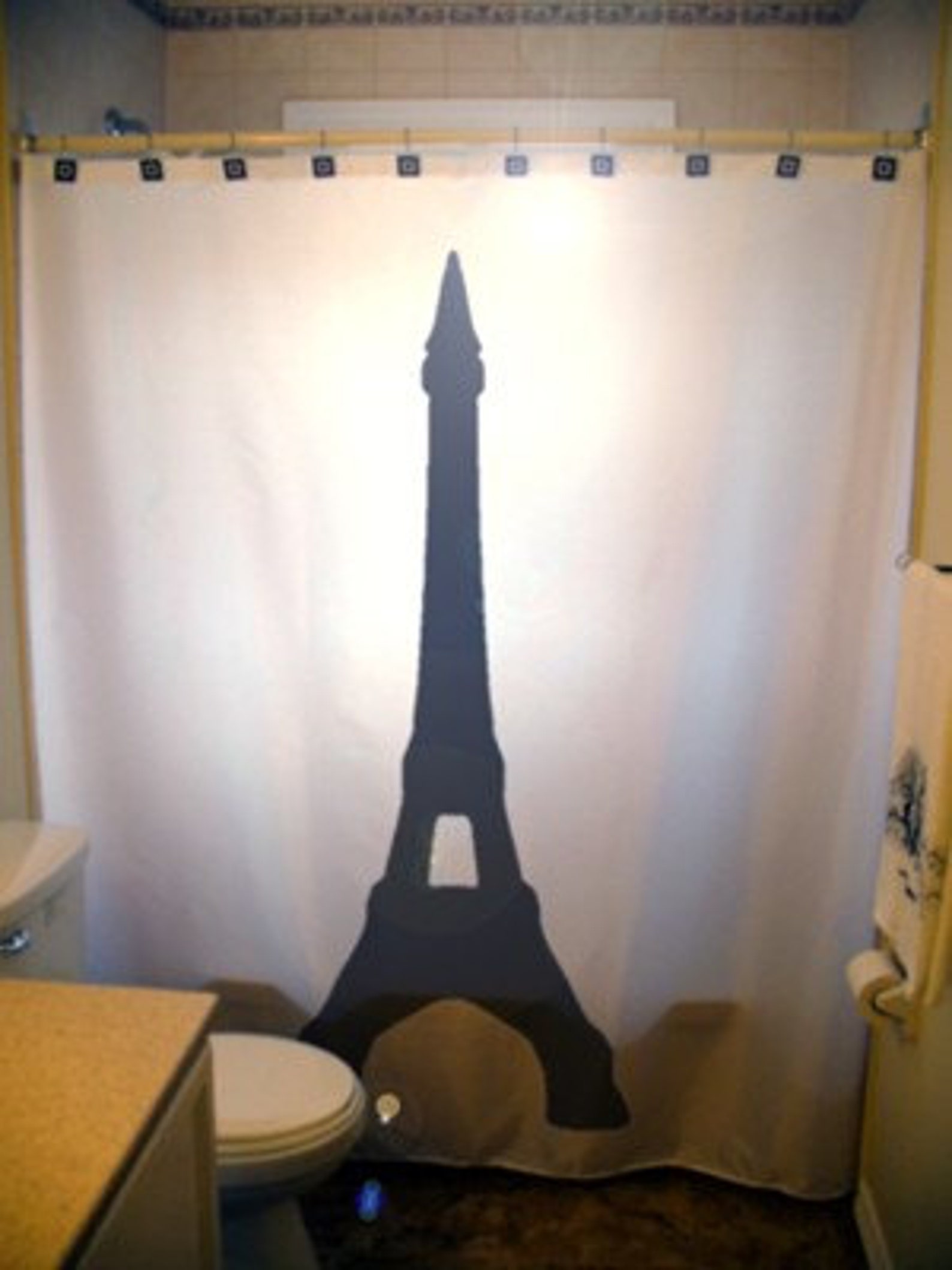 Eiffel Tower Shower Curtain, Paris Bathroom Decor. Extra Long Fabric