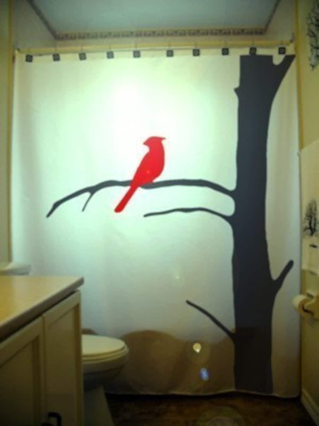 Red Cardinal Shower Curtain, Tree Bird Nature Bathroom Decor. Extra