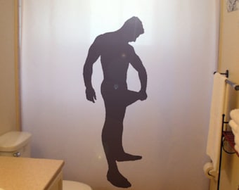 Gay Man Shower Curtain, Hunk Male bathroom decor. Extra long fabric shower curtains 84 90 96 inch, custom stall size 36 54 78.