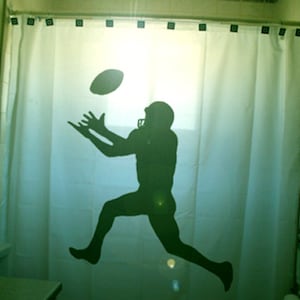 Football Shower Curtain, Kids Sports Bathroom Decor. Extra long fabric shower curtains 84 90 96 inch, custom stall size 36 54 78.