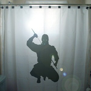 ninja Shower Curtain, kids bathroom decor. Extra long fabric shower curtains 84 90 96 inch, custom stall size 36 54 78.