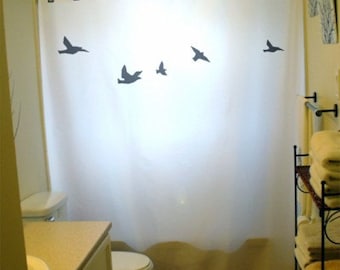 Flock of Birds Shower Curtain, Nature Bathroom Decor. Extra long fabric shower curtains 84 90 96 inch, custom stall size 36 54 78.