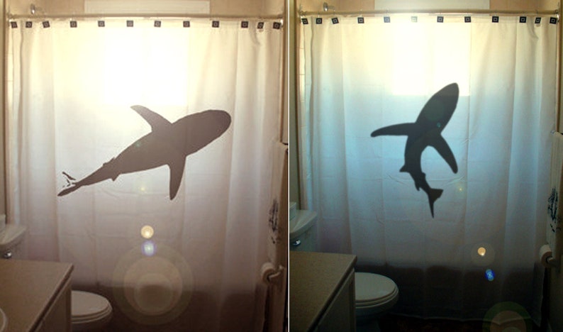 Shark Shower Curtain. Extra long fabric shower curtains 84 90 96 inch, custom stall size 36 54 78. Custom shower curtain image 1