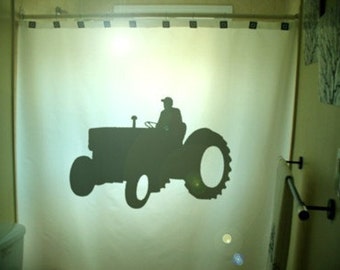 Farm Tractor Shower Curtain, Farmhouse bathroom decor. Extra long fabric shower curtains 84 90 96 inch, custom stall size 36 54 78.