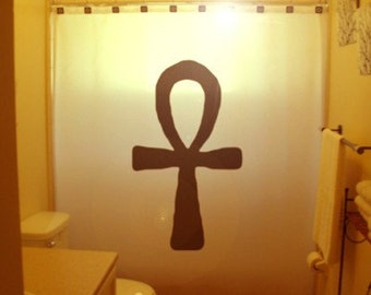 Egyptian Ankh Shower Curtain. Extra long fabric shower curtains 84 90 96 inch, custom stall size 36 54 78.