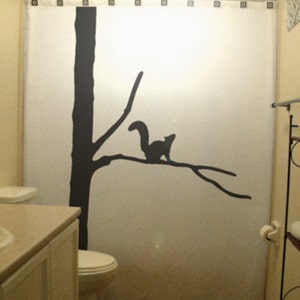 Squirrel Shower Curtain, Tree Wildlife Bathroom Decor. Extra long fabric shower curtains 84 90 96 inch, custom stall size 36 54 78.
