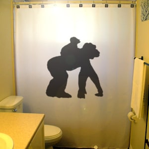 Gorilla Shower Curtain, Kids Bathroom Decor. Extra long fabric shower curtains 84 90 96 inch, custom stall size 36 54 78.