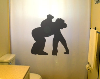 Gorilla Shower Curtain, Kids Bathroom Decor. Extra long fabric shower curtains 84 90 96 inch, custom stall size 36 54 78.