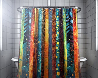 Boho Stripes Shower Curtain. Colorful extra long fabric in 84 90 96 inches.