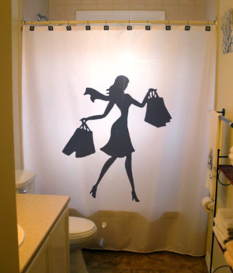 Shopping Queen Shower Curtain, Fashion Girl Bathroom Decor, Vogue Chic Fashionista. Extra Long