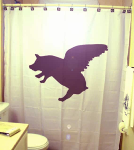 Flying Pig Shower Curtain Extra Long, Pig Shower Curtain