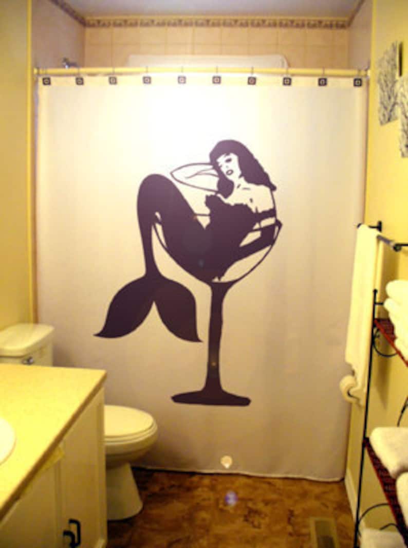 Sexy Martini Mermaid Shower Curtain Pin Up Girl Bathroom | Etsy