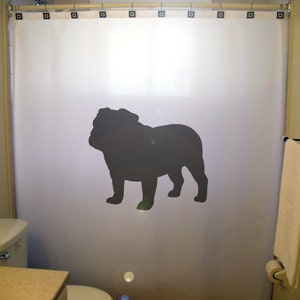bulldog Shower Curtain. Extra long fabric shower curtains 84 90 96 inch, custom stall size 36 54 78. Custom shower curtain