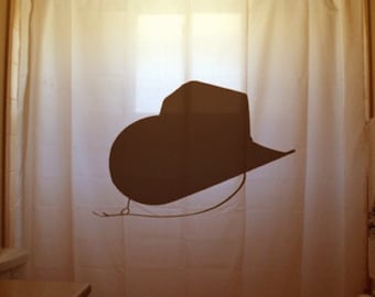 Cowboy Hat Shower Curtain, Western Cowgirl Bathroom Decor. Extra long fabric shower curtains 84 90 96 inch, custom stall size 36 54 78.