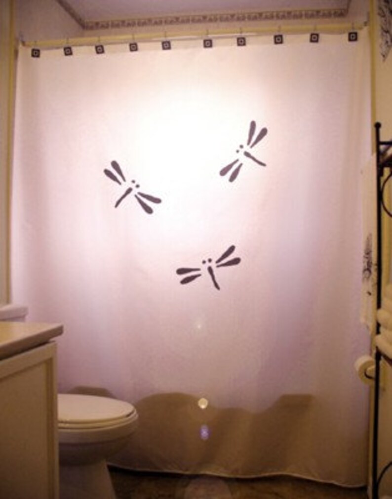 Dragonflies Shower Curtain, Dragonfly Bathroom Decor. Extra Long Fabric