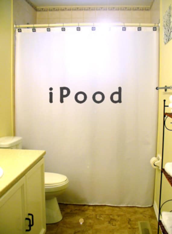 iPood funny Shower Curtain, toilet humor kids bathroom decor. Extra long fabric shower curtains 84 90 96 inch, custom stall size 36 54 78.