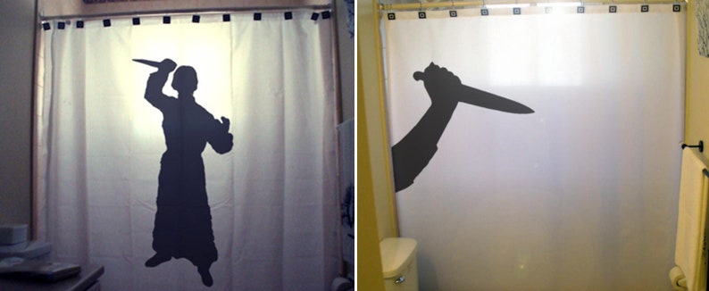 Horror Psycho Shower Curtain, Scary Cool Halloween bathroom decor. Extra long fabric shower curtains 84 90 96 inch, custom stall size 36 54 image 1