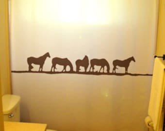 Wild Horses Shower Curtain, Western Bathroom Decor, Extra Long Fabric