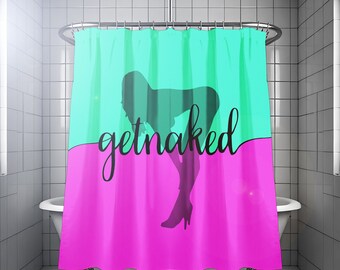 Get Naked Shower Curtain. Sexy Bathroom Decor. Extra long fabric available in 80 84 90 96 inches.