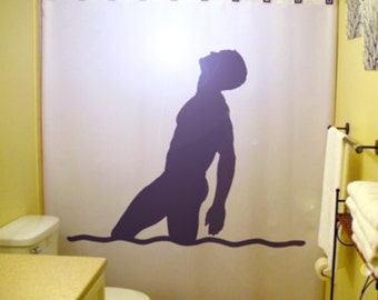 Sexy Male Torso Shower Curtain, Gay Bathroom Decor. Extra long fabric shower curtains 84 90 96 inch, custom stall size 36 54 78.