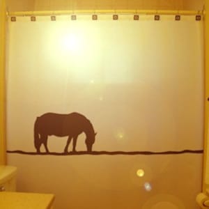 Horse Shower Curtain, Western bathroom decor theme. Extra long fabric shower curtains 84 90 96 inch, custom stall size 36 54 78. image 1