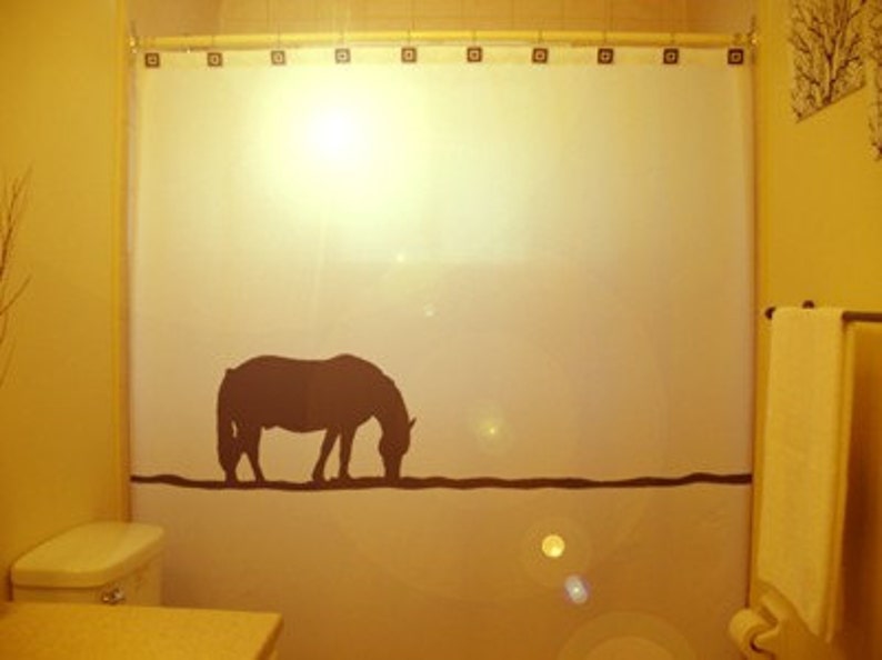 Horse Shower Curtain, Western bathroom decor theme. Extra long fabric shower curtains 84 90 96 inch, custom stall size 36 54 78. image 1