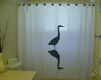 Heron Shower Curtain, egret avocet bathroom decor, wading bird. Extra long fabric shower curtains 84 90 96 inch, custom stall size 36 54 78.