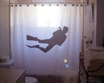 snorkeling Shower Curtain, Scuba Diver Bathroom Decor,  kids bath ocean diving underwater dive water