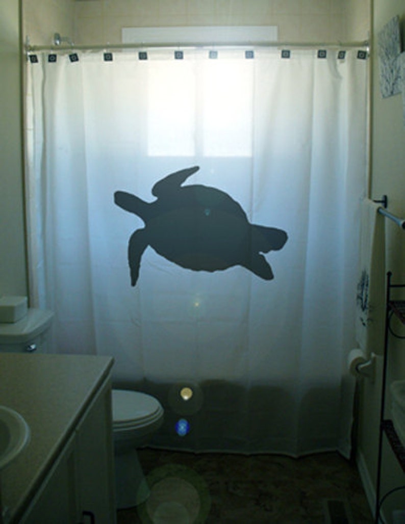 sea turtle Shower Curtain, tortoise bathroom decor. Extra long fabric shower curtains 84 90 96 inch, custom stall size 36 54 78. image 1