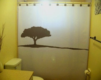 acacia tree Shower Curtain, landscape bathroom decor. Extra long fabric shower curtains 84 90 96 inch, custom stall size 36 54 78.