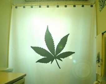 Marijuana Leaf Shower Curtain, Cannabis Hemp Weed Bathroom Decor. Extra long fabric available in 84 & 96 inch custom size.