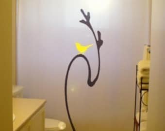 Canary Shower Curtain,  Yellow Bird Bathroom Decor. Extra long fabric shower curtains 84 90 96 inch, custom stall size 36 54 78.