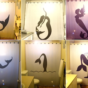 Mermaid Shower Curtain. Mermaid bathroom decor. Extra long fabric shower curtains 84 90 96 inch, custom stall size 36 54 78.