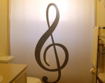 Cortina de ducha con clave de sol, decoración musical para baño, tela extra larga