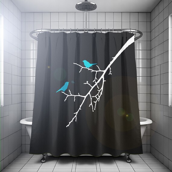 Shower Curtain With Blue Birds. Extra Long Fabric Shower Curtains 84 90 96 Inch Custom Stall Size 36 54 78. Etsy UK