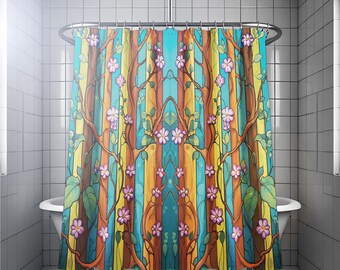 Floral Botanical Shower Curtain, Custom Fabric Bathroom Decor