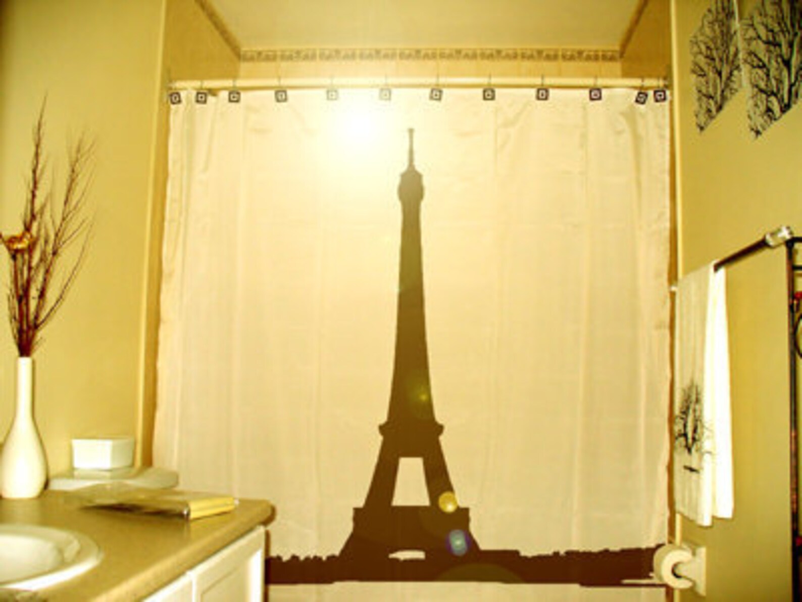 Eiffel Tower Shower Curtain, Paris Bathroom Decor. Extra Long Fabric