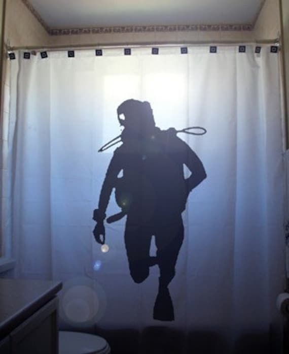 Scuba Diver Shower Curtain Snorkeling Bathroom Decor Deep Sea