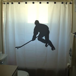 Customizable Hockey Player Shower Curtain, Sports Bathroom Decor