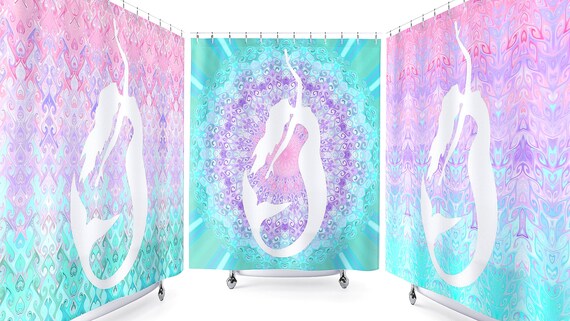 Mermaid Shower Curtain Extra Long, 90 Inch Shower Curtain