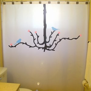 BlueBird Chandelier Shower Curtain, birds Bathroom Decor. Extra long fabric shower curtains 84 90 96 inch, custom stall size 36 54 78.