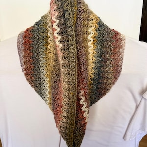 Handmade Crochet Cowl Scarf beige stripes with pops of color