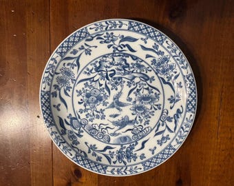 Antique Japanese blue and white porcelain transferware plate. Meiji period 19th c