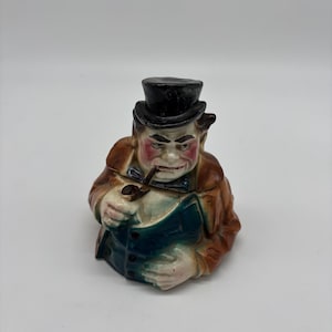 Antique Austrian Ceramic Figural Tobacco Jar/Humidor - Gentleman with Top Hat (Cracked, As-Is)
