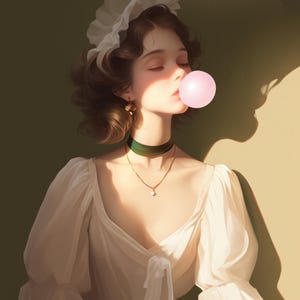 Vintage Cute Girl in White Dress Blowing Bubble Gum | Samsung TV Art Frame | Altered Art | Retro Wall Decor