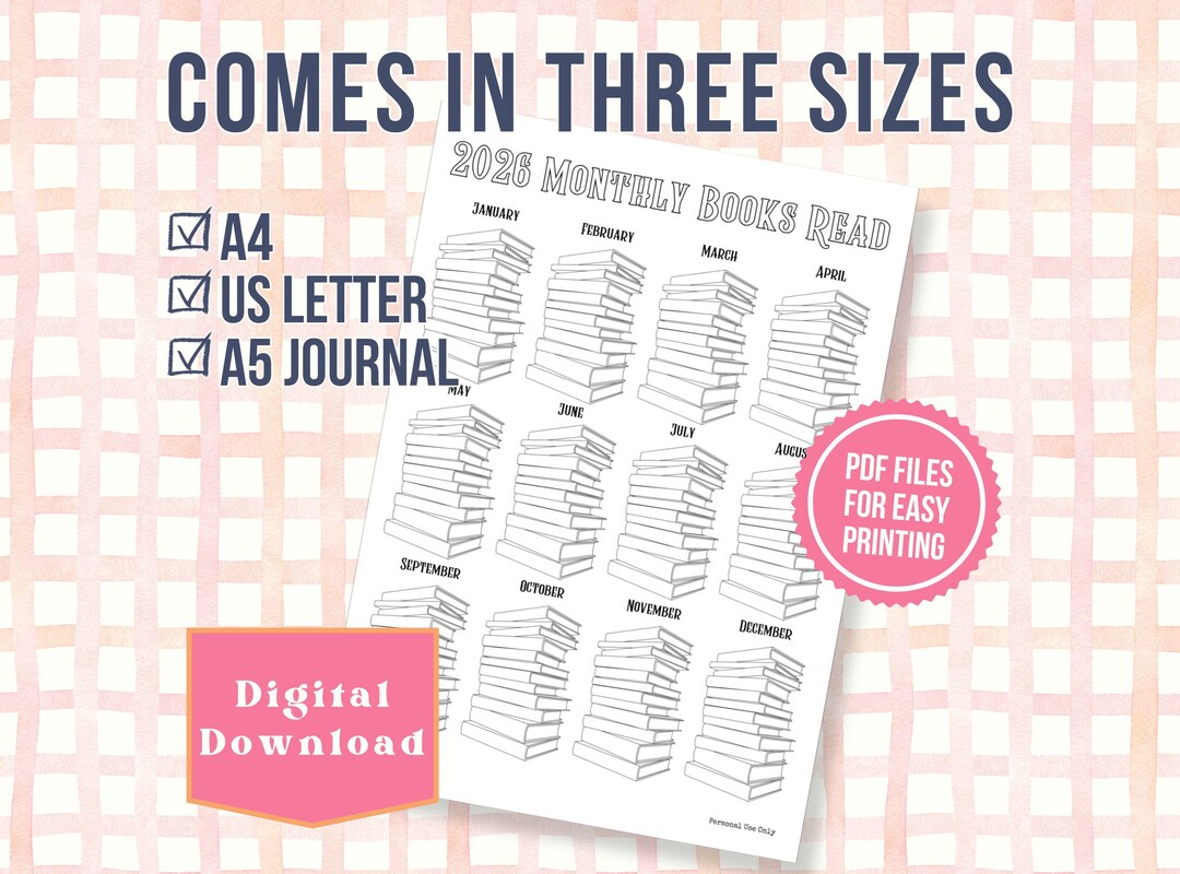 2026 Monthly Books Read Tracker | PRINTABLE Journal Page | Reading Log ...