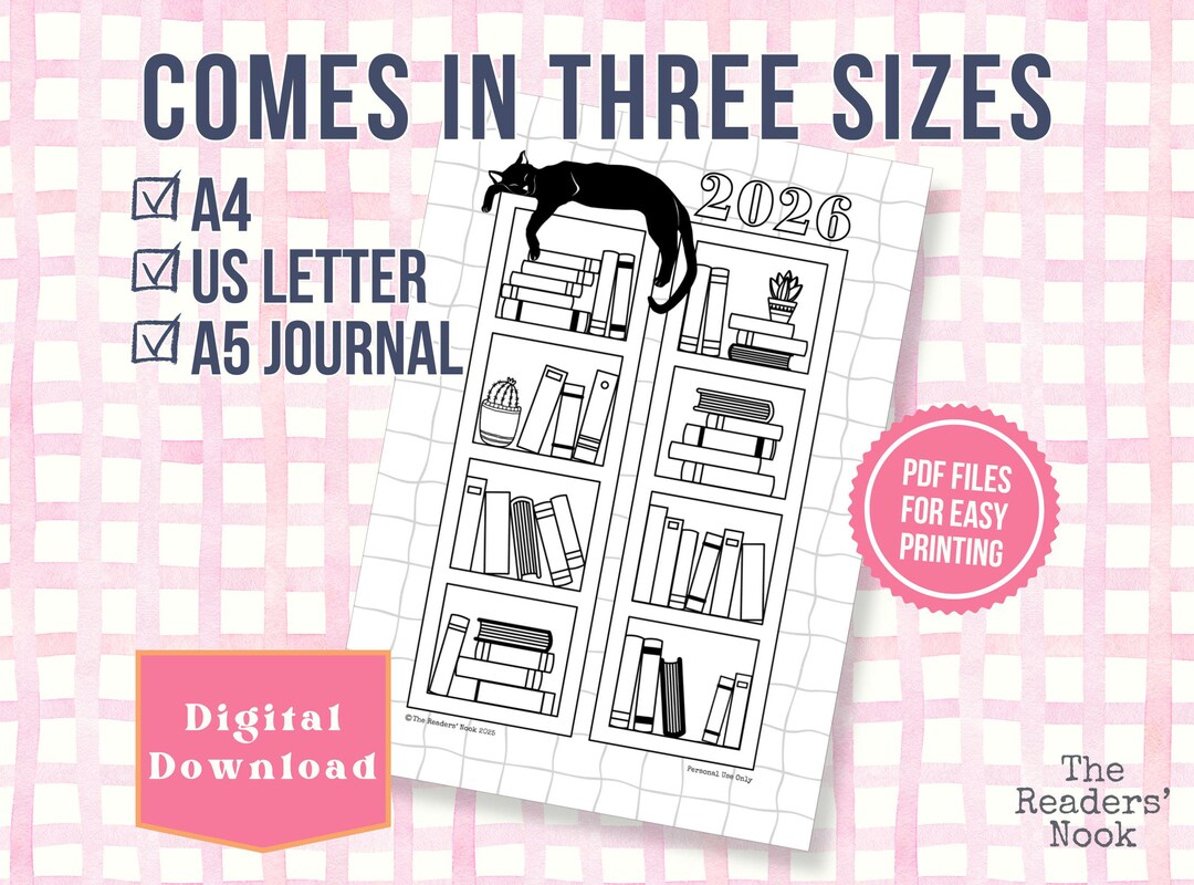 2026 Cat and Bookshelves Reading Tracker | PRINTABLE Books Read Log ...